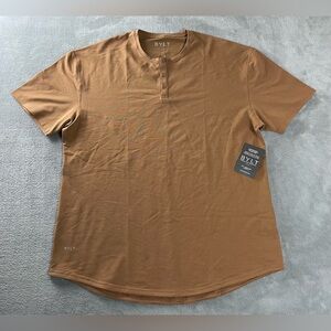 BYLT Drop Cut Henley Shirt Mens 2XL Brown Lux Premium Basics Short Sleeve Tee